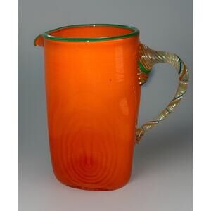 Pinzelle Glass Venetian Style Tango Glass Orange Creamer Pitcher Signed Sosin